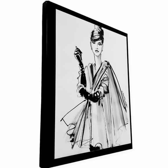 ANNE TAVOLETTI Original Vintage Fashion Sketch Canvas Model In Cape and Gloves - Picture 2 of 12